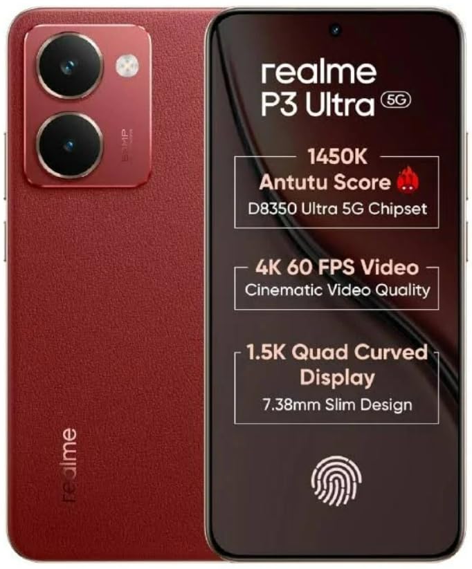 realme P3 Ultra 5G (Orion Red, 8GB RAM, 256GB Storage) | Dimensity 8350 Ultra | 50MP+8MP Camera | 16MP Front | 6.83 120Hz AMOLED | 6000mAh Battery | 8...