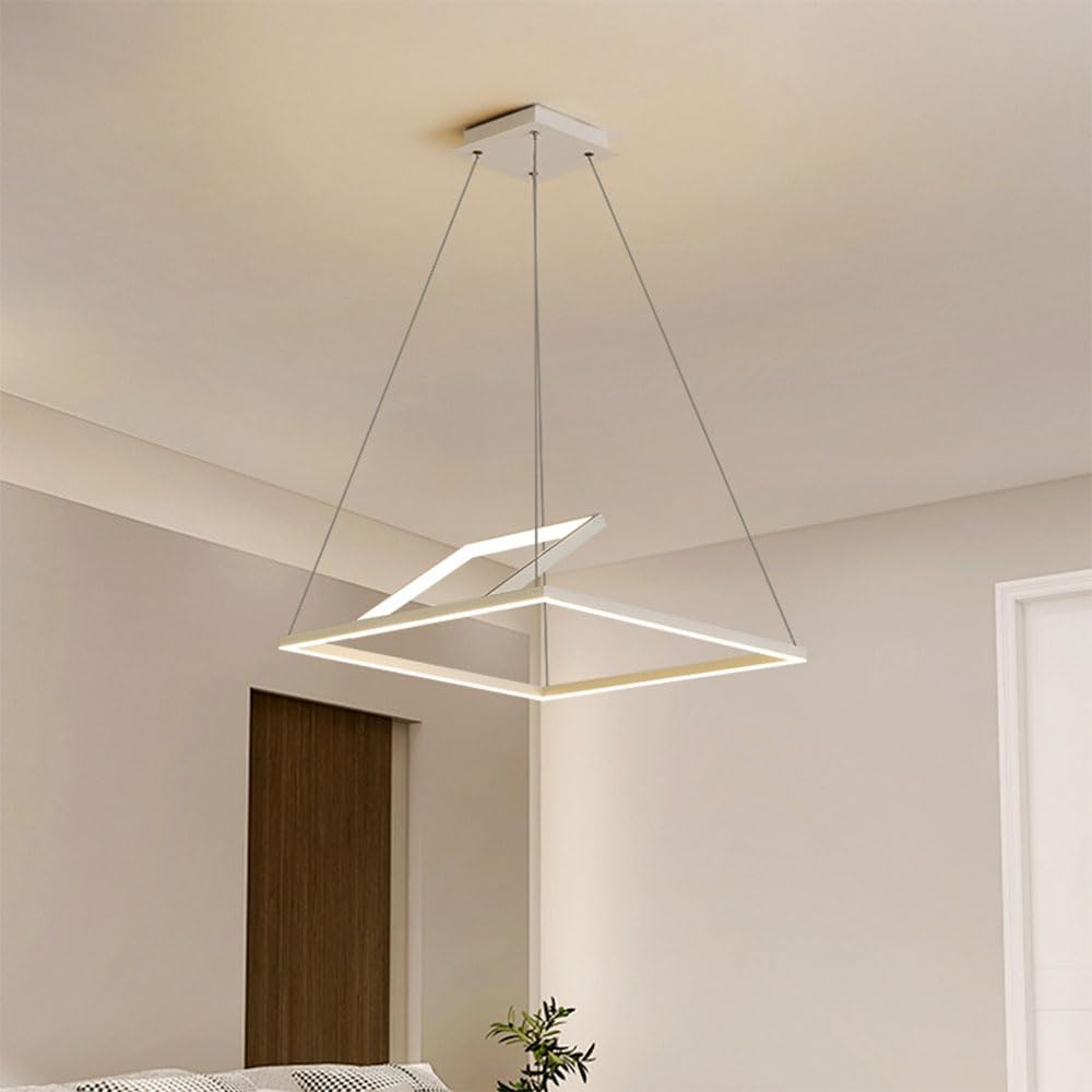 Dwupoziomowa biała kwadratowa lampa sufitowa LED, minimalistyczny żyrandol, liniowe aluminiowe zawieszenie LED, oświetlenie dekoracyjne, ściemniana 3000K-6000K, nowoczesna lampa wisząca do baru lub