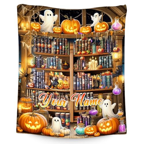 Halloween Blankets and Throws, Custom Book Blanket for Book Lovers, Personalized Gifts for Kids, Soft Fleece Throw for Girls Women (4 Sizes Choose)