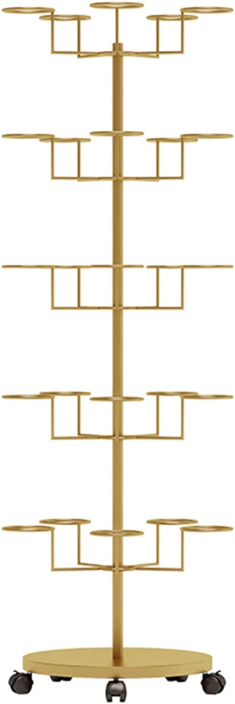 Freestanding Baseball Cap Rack,Gold Metal Hat Rack Stand with Wheels, 5-Tier Freestanding Organizer for Hats, Wigs, Cowboy & Baseball Caps - Large Capacity Commercial Display Solution