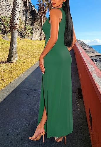 Image of Sexy Maxi Dress for Women Sleeveless High Split Deep V Neck Long Tank Dress