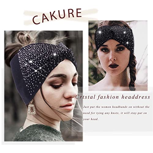 Cakure Crystal Wide Headbands Rhinestone Head Bands Bling Turban African Head Wraps Elastic Twist Head Scarf Sport Hair Bands For Women And Girls Pack Of 3 (Type A) #TOP2
