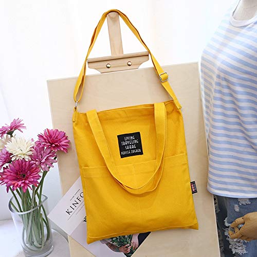 ERCZYO Japan and South Korea cloth Sen Department handbag Shoulder Messenger large capacity solid color canvas bag student bags (Color : Yellow, Size : 38X33CM)