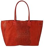  Freyday Damen Henkeltasche Handtasche Kroko Schlangen Strauß Optik versch. Farben 100% Leder (Kroko Rot)