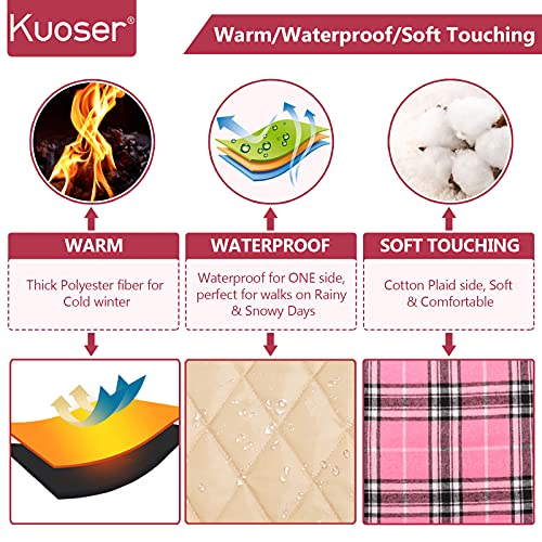 Kuoser Warm Reversible Waterproof Winter British Plaid Dog Clothes Pink 2XL, Pink White, XXL - Image 3