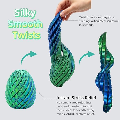 JimSeiSei 3D Printed Fidget Toy, Twisty Dragon Eggs, Spiral Slippery Egg Fidget Toy, Stress Relief Sensory Desk Toy for Adults and ADHD, Rotating Focus Anxiety Relief Pocket Toy (Bluegreen) — view 3