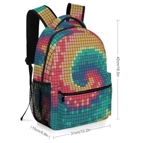 Pixel Colorful Tie Dye Style Backpack for Teen Kids, Travel School Backpack for Girls Boys Middle School Large Bookbag2