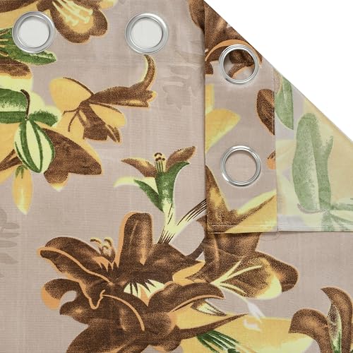 Image of Digital Printed Big Flower Eyelet Polyester Curtains - Brown, 9 Feet, Pack of 2