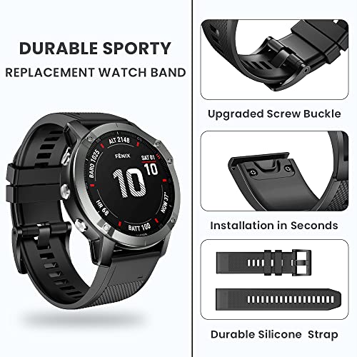 Ancool Compatible With Fenix 7X Band, Easy Fit 26Mm Silicone Watch Bands Repalcement For Garmin Fenix 5X/Fenix 6X/Fenix 7X/Descent Mk2 Smartwatches (Black) #TOP3