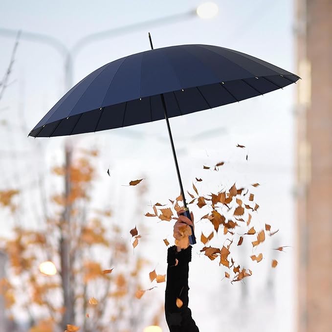 7Seas 24-Rib LARGE Luxury Look UMBRELLA | Windproof & Waterproof Premium Look Big Size Coverage Umbrella | Automatic Open Oversize Anti-UV Straight Umbrella for Rain Suitable for Man & Woman (Blue) 2