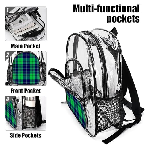 Heavy Duty Transparent Bag for Adults Blue Green Scottish Tartan Plaid Concerts, Beach, Picnic, Going Out, Lightweight Portable Outdoor Sport Bags4