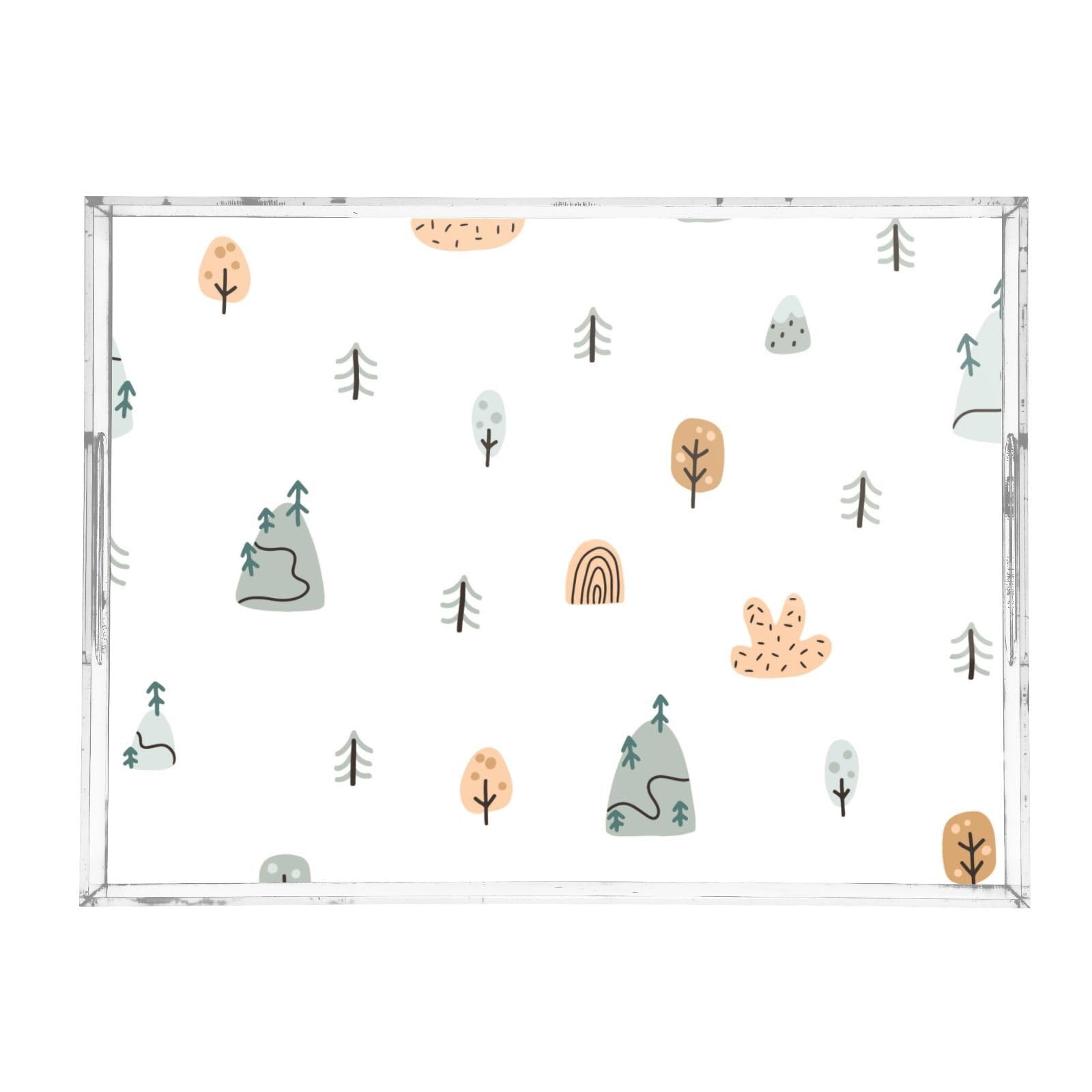 Bandeja de acrílico transparente con asas, diseño personalizado, paisaje, montañas, árboles, bandeja de acrílico transparente de 12 x 16 pulgadas, bandeja de servir de acrílico transparente