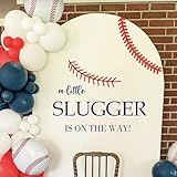 Raoformi A Little Slugger is On The Way Decal - Baseball Theme Baby Shower Backdrop, Sports Party Decoration,Gender Reveal Party Supplies