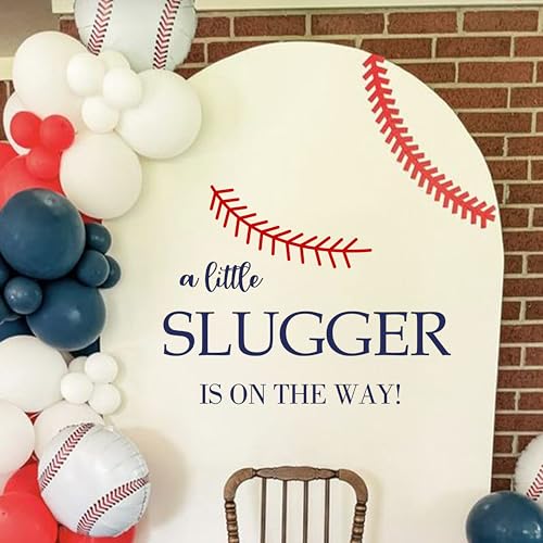 Raoformi A Little Slugger is On The Way Decal - Baseball Theme Baby Shower Backdrop, Sports Party Decoration,Gender Reveal Party Supplies
