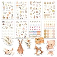 Sticker Babyalbum,8 Blätter Sticker Baby Mit 217 Motiv,Scrapbook Stickers,Babyalbum Aufkleber Für Diy Fotoalben, Sammelalben, Geschenke, Junge Mädchen Meilenstein Aufkleber (Baby)