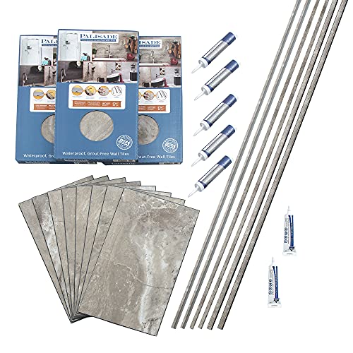 Palisade 25.6 in. x 14.8 in. Interlocking Vinyl Tile Shower and Tub Surround Kit in Venetian Marble