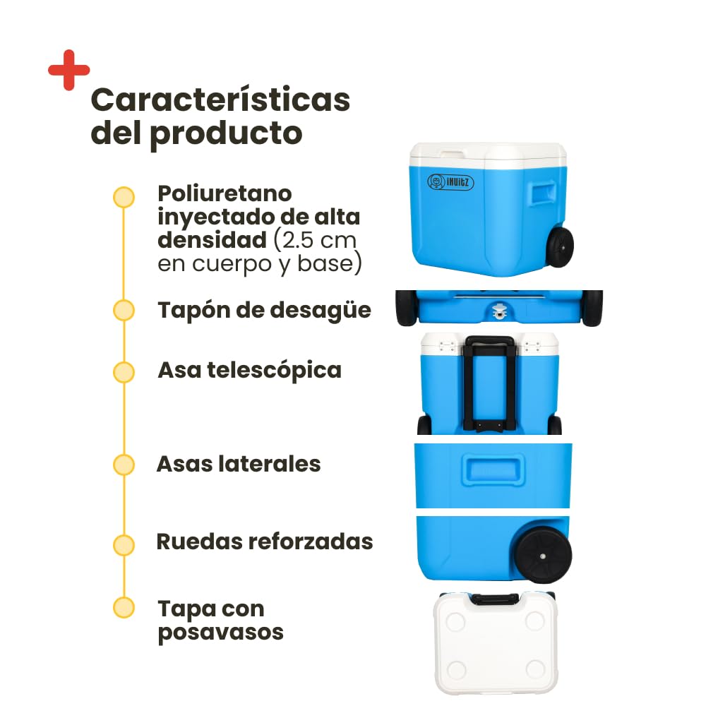 Inuitz Nevera Portatil 52 litros con Ruedas para Playa, Camping - Nevera con Ruedas Ideal para Escapadas - Tamaño Pasar el Dia