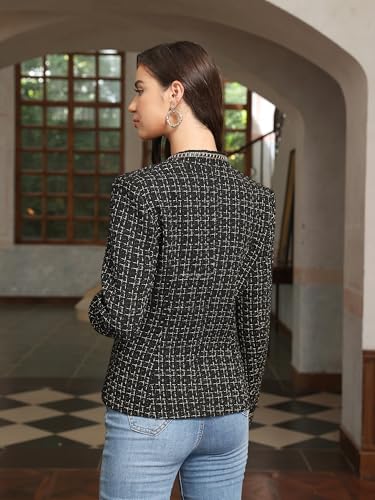 M.Infisavo Womens Stand Notch Lapel Suit Jacket Long Sleeve Fully Lined Open Front Dressy Tweed Blazer Outfits3