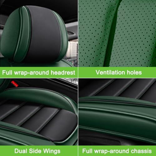 Image of Seat Covers for Subaru Outback 2006-2024,2PCS Nappa Leather Car Seat Covers,Waterproof Seat Protectors Auto Seat Covers,Breathable Nonslip Interior Cover Seats for Cars(Black and Green)