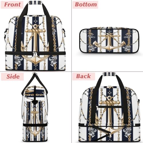 Travel Duffel Bag with Shoe Compartment, Gold Chain Striped Pattern Shoulder Weekender Bags for Women, Foldable Waterproof Travel Bag Carry on Bag3