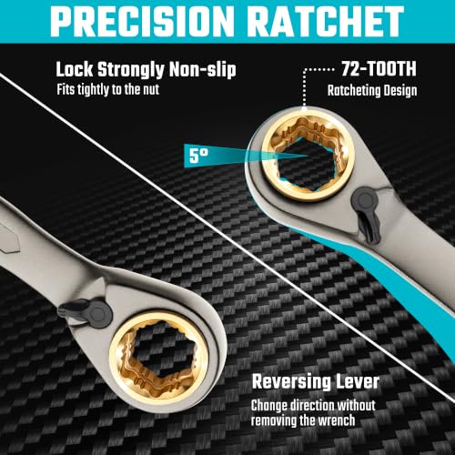 Image of DURATECH Anti-slip 4-in-1 Reversible Ratcheting Box Wrench Set | Double Box End, Metric, 2-Piece, 8, 10, 12, 13 & 14, 15, 17, 19 mm, CR-V Steel, Nickel Plated, with Rolling Pouch