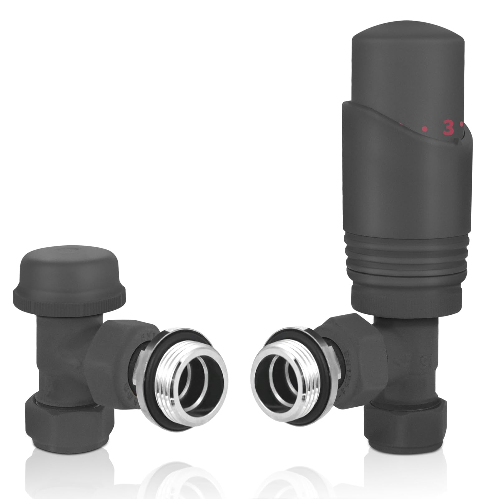 Valvole termostatiche per termosifone (TRV), strutturate, grigio antracite, valvola di blocco angolare, 15 mm, per radiatori per riscaldamento centralizzato, portasciugamani