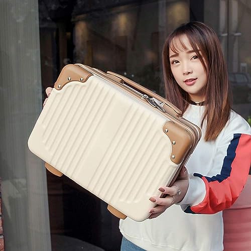 Image of Portable Hard Shell Cosmetic Travel Case, Small Travel Hand Luggage With Elastic Band, Mini Abs Carrying Makeup Box Case Suitcase (White & Brown), 5 Cm