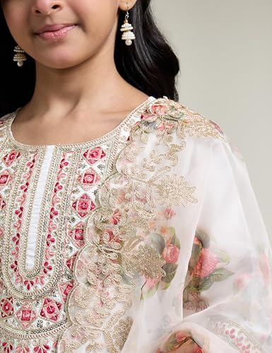 Image of Amazon Brand - Symbol Girl's Rayon Ethnic Wear Embroidered Kurta Set with Net Dupatta