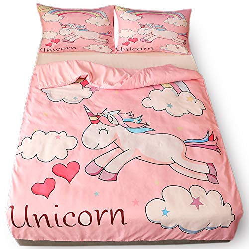 Allerassa Unicorn Duvet Cover Bedding Sets, Rainbow Kids Bedding Sets, Twin Size,1 Duvet