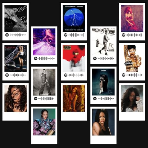 Image of Rihanna Poster | Rihanna Songs Mini Posters (Set of 15) | Rihanna's Umbrella, Diamonds & more Songs Mini Poster (8 x 6 cm) Posters for Phone Accessories, Bedroom, Office, room decoration
