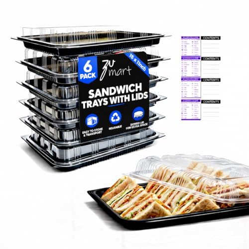 Zumart 6 Pack Catering Trays with Lid – 15" Serving Trays with Lids - Reusable Serving Platter With Lid for Catering, Buffet, Picnics & Events – Party Trays With Lids (15.35 × 11.42 × 2.95 inch)