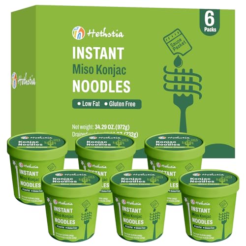 Image of Hethstia Konjac Noodles Miso Soup Cup Low Carb Shirataki Noodle, 6 Packs | Vegan, Gluten-Free, Fat-Free, Low-Calorie, Keto, Ready to Eat, Quick Healthy Asian Ramen Meal