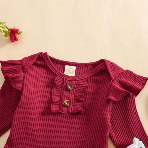 Baby Girls Clothes Ribbed Romper Bodysuit Pants Headband Set Fall Winter Outfits4