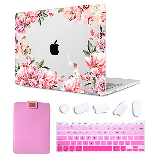 MAITTAO Case for MacBook Pro 13 inch 2019 2018 2017 2016 Release (Model: A2159 A1989 A1706 A1708 Touch Bar & ID), Plastic Hard Shell Case with Laptop Sleeve & Keyboard Cover, Watercolor Flower