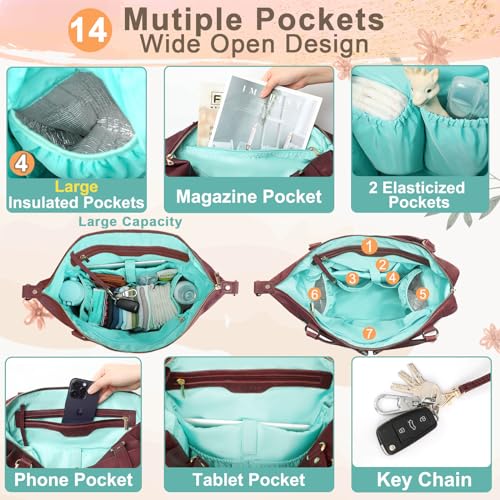 MOMINSIDE Diaper Bag Tote, Leather Diaper Bag Backpack, Diaper Caddy Organizer, Convertible Baby Bag for Boys Girls, Baby Registry, Changing Pad, 4 Large Insulated Pockets