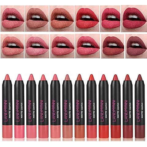 12Pcs/Kit Matte Colors Lipstick Kits Nutritious Velvet Matte Long Lasting Lip Stick Tint Nude Make Up Set Cover
