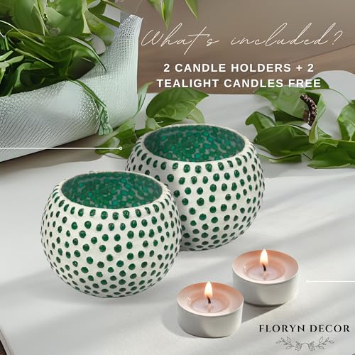 Image of Floryn Decor Morrocan Mosaic Candle Holders | Home Light Decorations Items | Mosaic Glass Tealight Holder | Best lamp for Diwali Decoration | Pack of 2 (with 2 Tealight Candle Free)