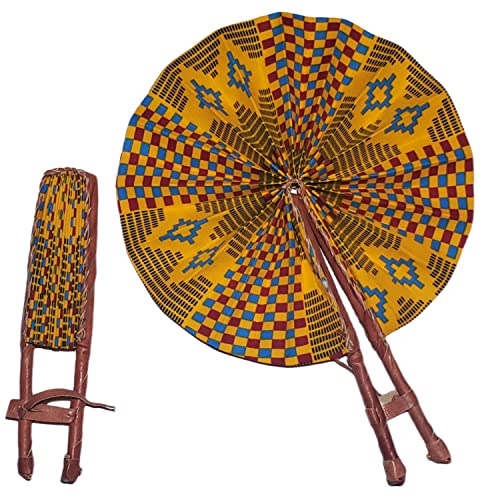 African Fabric Folding Fan: Church, Ankara, Multicolor, Kente, Leather, Wedding, Sports, And Pouch Included #TOP2