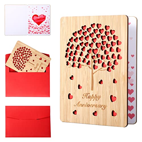 Happy Anniversary Card Handmade Wooden Greeting Cards Happy Valentines Day Card Christmas Birthday Wedding Anniversary Cards for Husband Wife Girlfriend Boyfriend Parent Couple