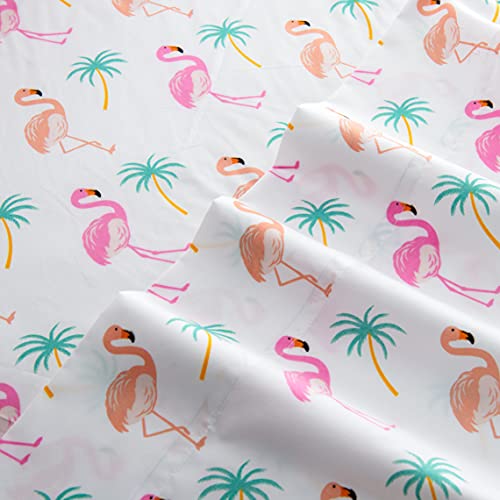 Image of Elegant Comfort Ultra-Soft Double Brushed 4-Piece Microfiber Sheet Set Beautiful Tropical Patterns, and Vibrant Solid Colors, Luxury, All-Season Bed Sheet Set - Flamingo, Twin