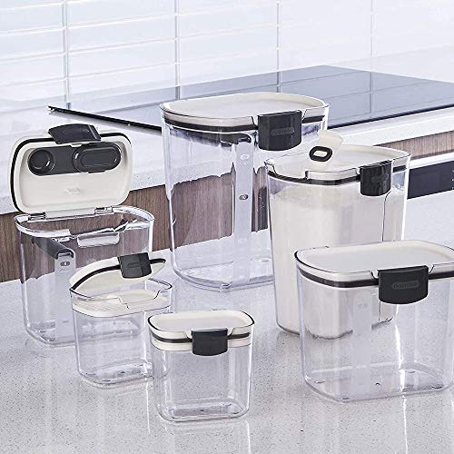 Progressive Prepworks Prokeeper 6 Piece Kitchen Clear Plastic Airtight Food Flour And Sugar Storage Organization Container Baking Canister Set, White #TOP6