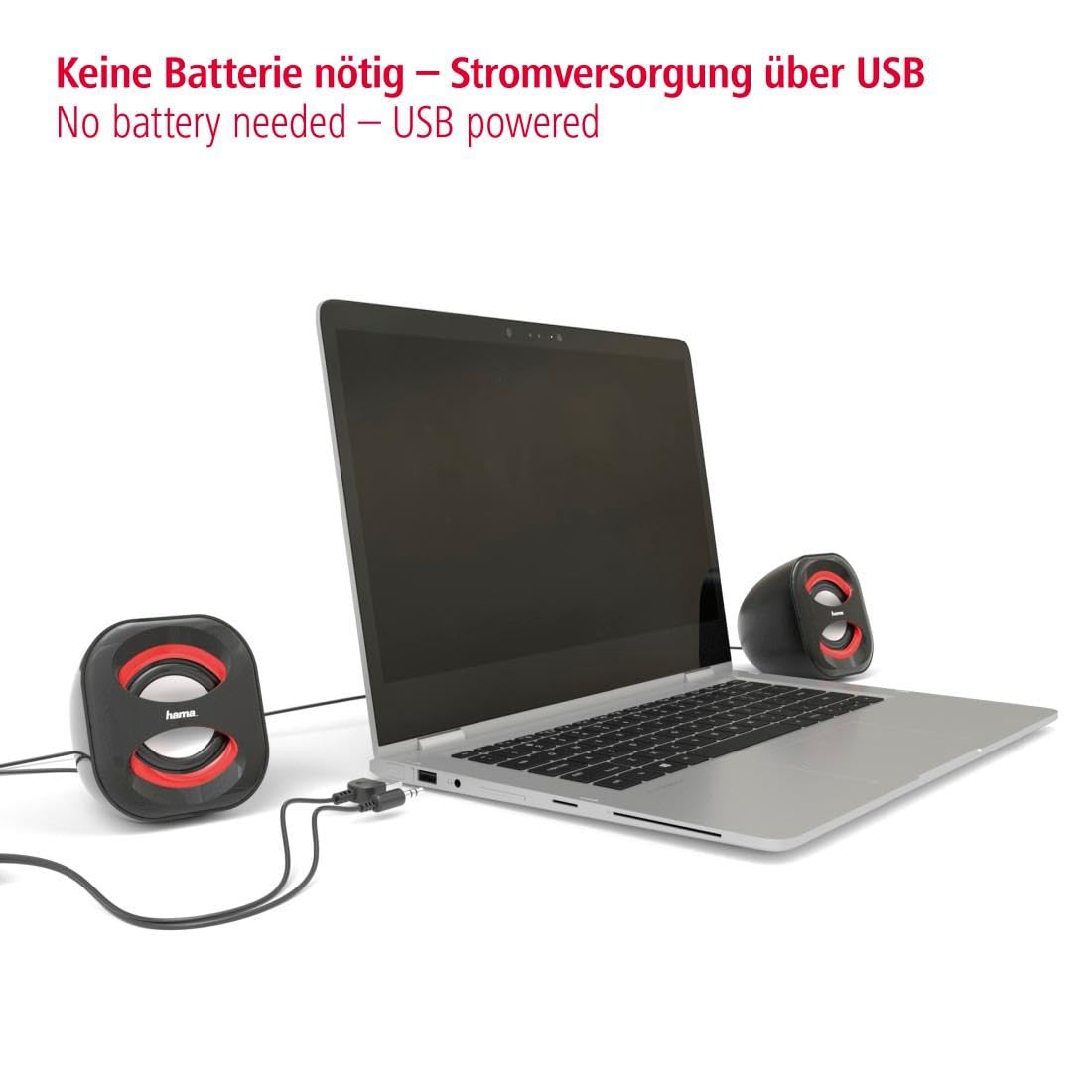 Hama Casse Sonic Mobil 183 per Notebook, RMS 2x1.6W, Connessione USB, Nero/Rosso