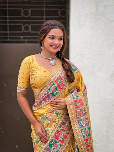 Image of SGF11 Women's Kanjivaram Pure Soft Silk Saree With Unstitched Blouse Piece