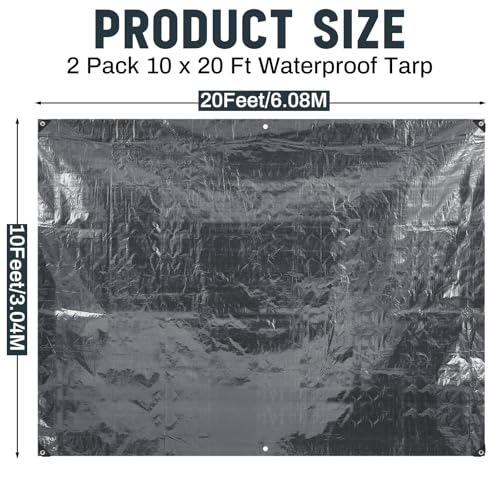 Image of 2 Pack 10 x 20 ft 5.5 Mil Large Tarps Heavy Duty Waterproof Tarp Multi Purpose Tent Cover for Home Boats Cars Camping Patio Furniture Roof Emergency Rain Protective Cover, Gray