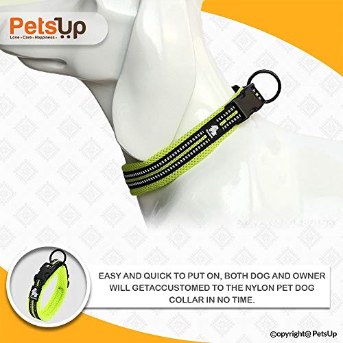 Image of PetsUp Nylon Stylish Dog Collar Neck Belt for Small Medium Large Dogs (Large, Reflective Collar- Green), 40 x 2 cm