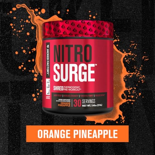 NITROSURGE Shred Thermogenic Pre Workout Supplement - Energy Booster, Instant Strength Gains, Sharp Focus, Powerful Pumps - Nitric Oxide Booster & PreWorkout Powder - 30Sv, Orange Pineapple - Image 4