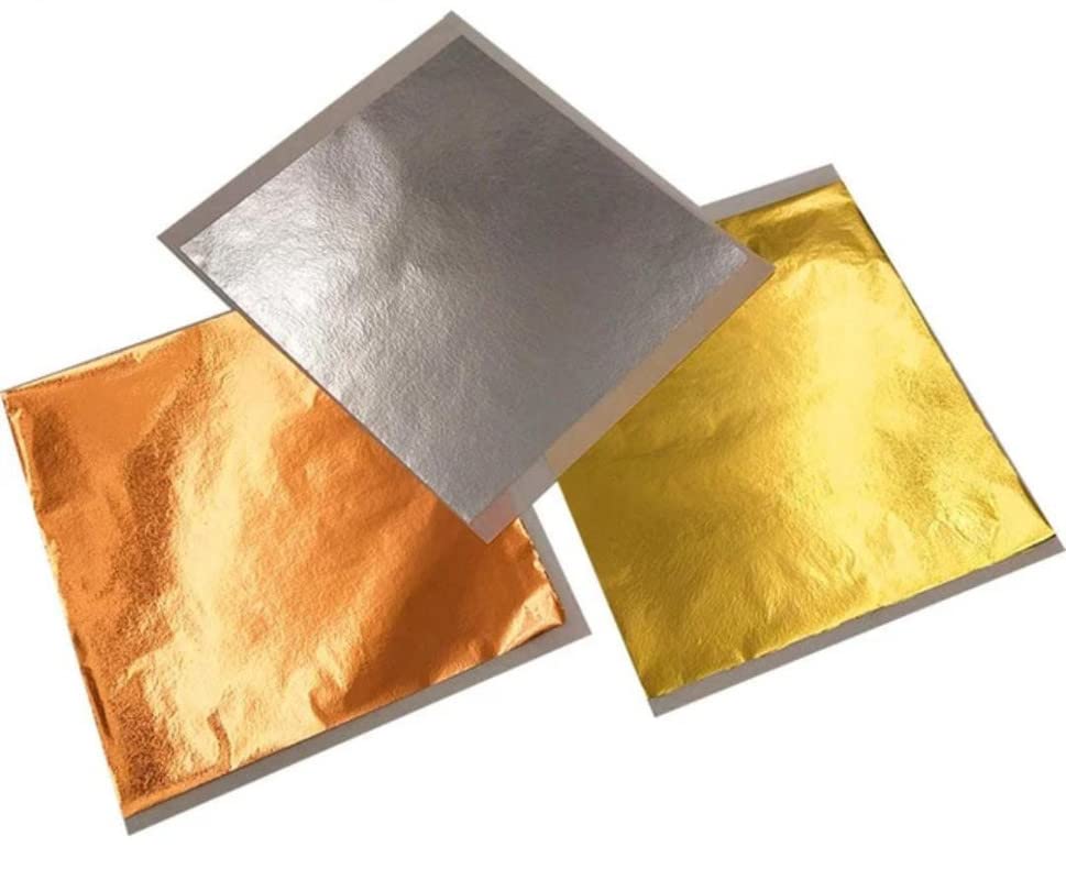 CLASSIC WARAQ CO. Gold Leaf Sheets, Silver Leaf Sheets, Copper Leaf Sheets, 5.11" by 5.35" Gilding Foil Gold Foil Paper for Paintings, Arts Crafts, Nail Deco,Furniture (100each)-image-45
