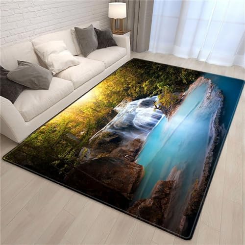 Impresión 3D De Alfombras Para Restaurantes Paisaje De Cascada Del Bosque De Otoño 120 X 180 Cm - Alfombra Antideslizante Para Puerta Interior - Tacto Suave - Fibra De Poliéster - Fácil De Lim -8W7H8T