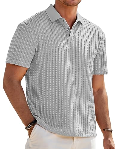 Image of JMIERR Mens Casual Polo Shirt Summer Short Sleeve Vacation Button Beach Knit Stretchy Golf Shirts