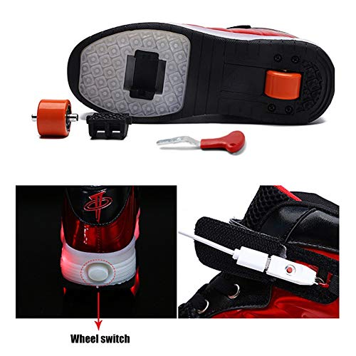 Unisex Kids Led Kick Roller Shoes Skateboarding Shoes USB Charging Fitness Shoes Suitable for Boys and Girls Couples Shoes-Best GiftPink-USA 7.54